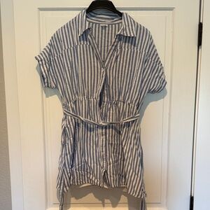 Blue and White Striped Button-Up Dress